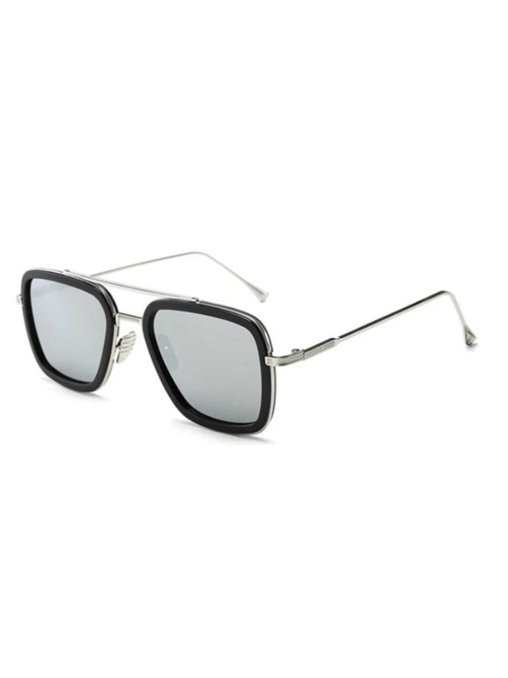 Square Aviator Unisex Sunglasses With Silver Frame And Gradient Black/Grey Lense